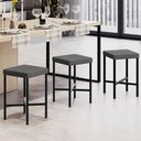 Ver imagem 1 de Banqueta Baixa Bar Cozinha Sala de Jantar Preto Stella L02 Linho Cinza Escuro - Lyam Decor