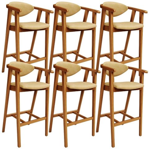 Kit 6 Banquetas Alta para Cozinha Bancada Bar Sala de Jantar Fixa Cecília L02 Couríssimo Casco Fendi