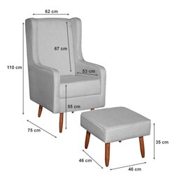 Poltrona Amamentação Aquila com Puff Linho Cinza Pés Palito - Fratello - 3