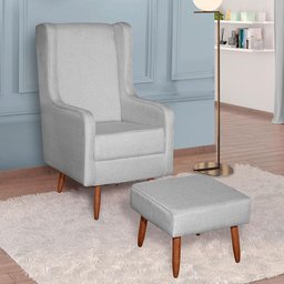 Poltrona Amamentação Aquila com Puff Linho Cinza Pés Palito - Fratello - 2