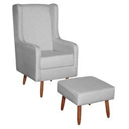 Poltrona Amamentação Aquila com Puff Linho Cinza Pés Palito - Fratello - 1