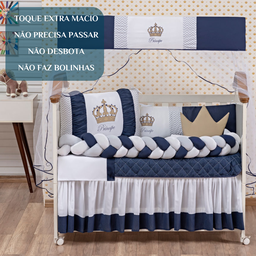 Enxoval Berço 11 Peças Menino Realeza Bordado com Mosquiteiro:marinho - 5