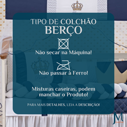 Enxoval Berço 11 Peças Menino Realeza Bordado com Mosquiteiro:marinho - 7