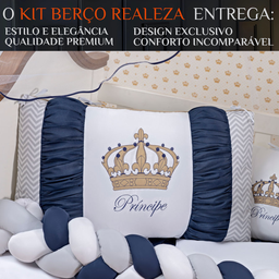 Enxoval Berço 11 Peças Menino Realeza Bordado com Mosquiteiro:marinho - 2