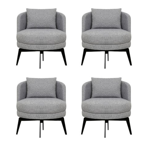 Kit 4 Poltronas Decorativas Giratórias Cora em Linhão Misto Cinza