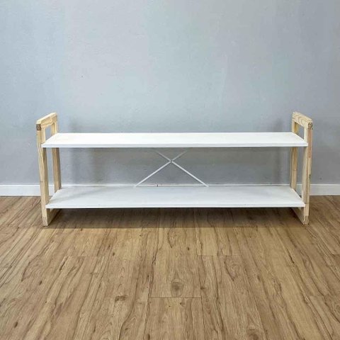 Rack TV Linea 140cm Madeira Pinus Branco e Natural Artfactory Design