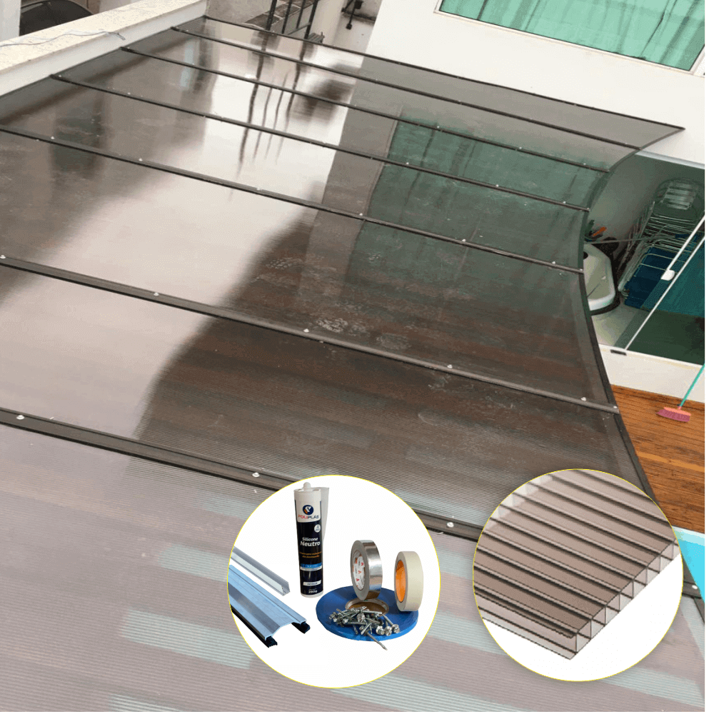 Ver imagem 4 de Cobertura Policarbonato Alveolar Bronze 4mm - 2,00m X 2,00m - Perfis Naturais