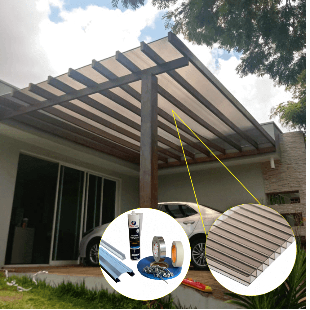 Ver imagem 3 de Cobertura Policarbonato Alveolar Bronze 4mm - 2,00m X 2,00m - Perfis Naturais