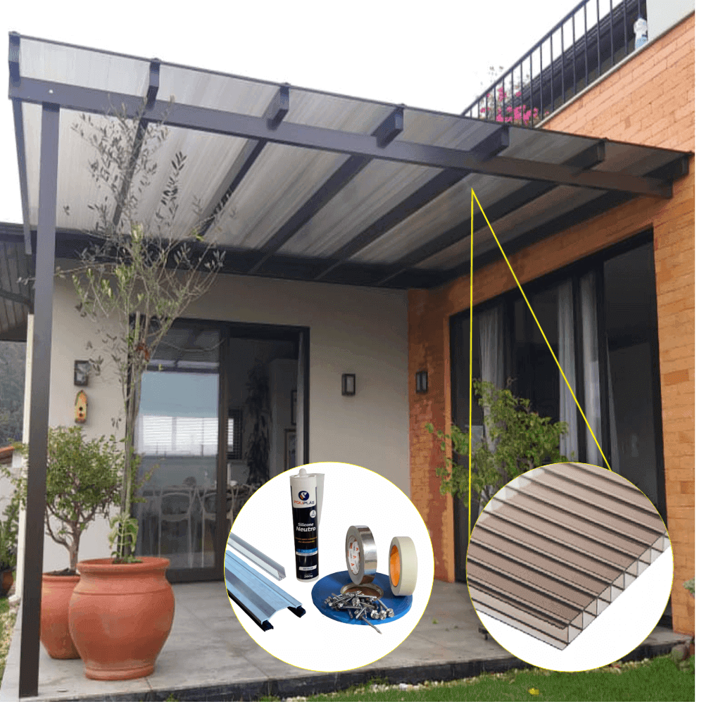 Ver imagem 5 de Cobertura Policarbonato Alveolar Bronze 4mm - 2,00m X 2,00m - Perfis Naturais