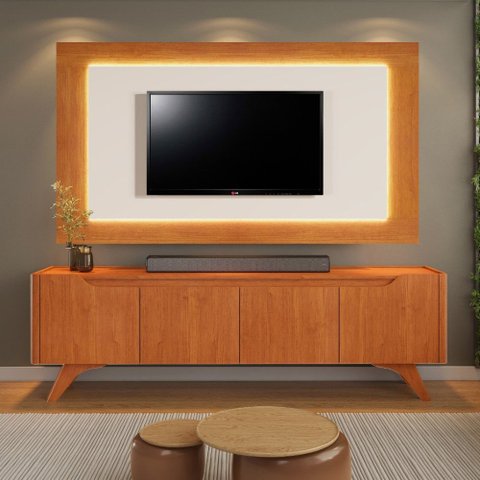 Painel Grecia e Rack Grecia com Led Tv 65":off/naturalle