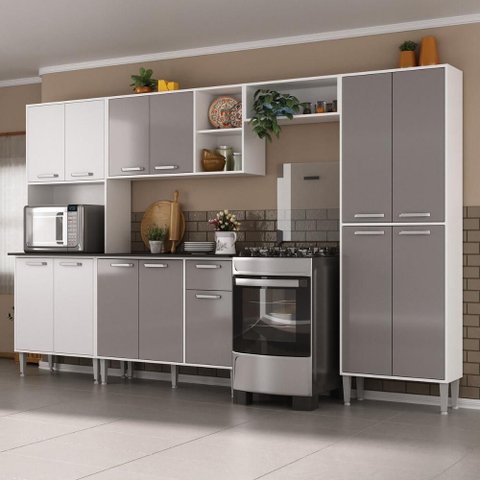 Armário de Cozinha Modulada Completa Compacta 294cm com Balcão de Pia Multimóveis MP2280 