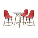 Ver imagem 1 de Conjunto Mesa Bistrô Eames Eiffel Vidro Com 3 Banquetas Vermelhas De Madeira - Cor: Vermelho