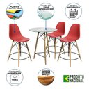 Ver imagem 6 de Conjunto Mesa Bistrô Eames Eiffel Vidro Com 3 Banquetas Vermelhas De Madeira - Cor: Vermelho