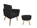 Ver imagem 1 de Kit Poltrona Decorativa Nina Capitonê + Puff Redondo Couro Preto Pés Madeira Mz Decor