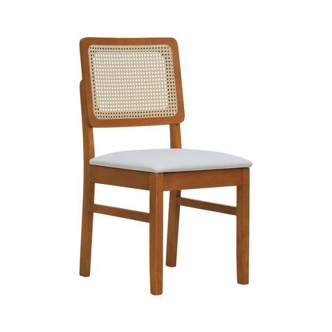 Cadeira Madeira Maciça Lyon Encosto Telinha Natural Assento Estofado - Amêndoa Corano Bruma