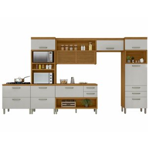 Cozinha 5 Peças Ripado 2 Paneleiros Princesa 100% Mdf - Freijó com Off White - Nesher
