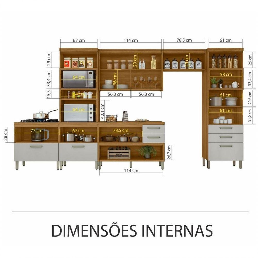 Cozinha 5 Peças Ripado 2 Paneleiros Princesa 100% Mdf Nesher - Freijó com Off White - 6