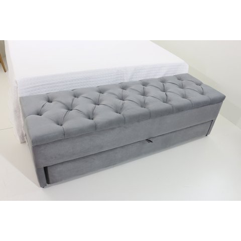Puff Baú com Gaveta 120x50x45cm na Cor Cinza no Tecido Veludo Liso (sapateira)