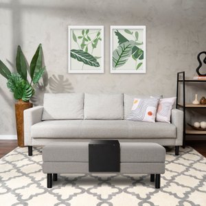 Conjunto Sofá 3 Lugares com Puff Baú 60cm e Bandeja Antúrio CabeCasa MadeiraMadeira