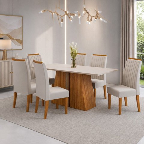Conjunto Sala de Jantar 6 Lugares Retangular Tampo de MDP Metropoles