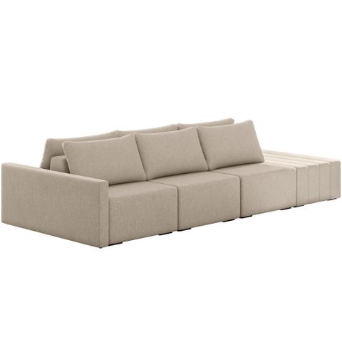 Sofá Ilha Modular para Sala 342cm com Puff Dublin K01 Linho Bege - Lyam Decor