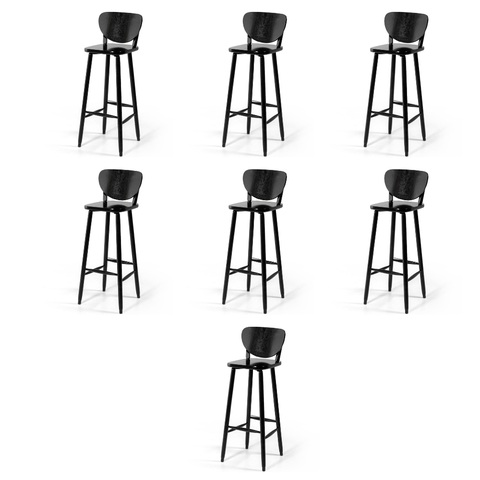 Conjunto 7 Banquetas Altas Bistrô de Madeira Lisboa:preta