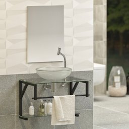 Gabinete para Banheiro Vidro Vidro 80cm Preto com Cuba Incolor - 1 Gabinete para Banheiro Vidro Vidro 80cm Preto com Cuba Incolor - 1