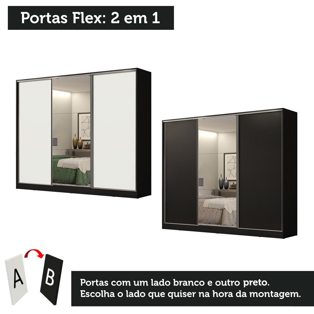 Guarda-roupa Casal 100% Mdf Madesa Royale 3 Portas de Correr com Espelho - 3