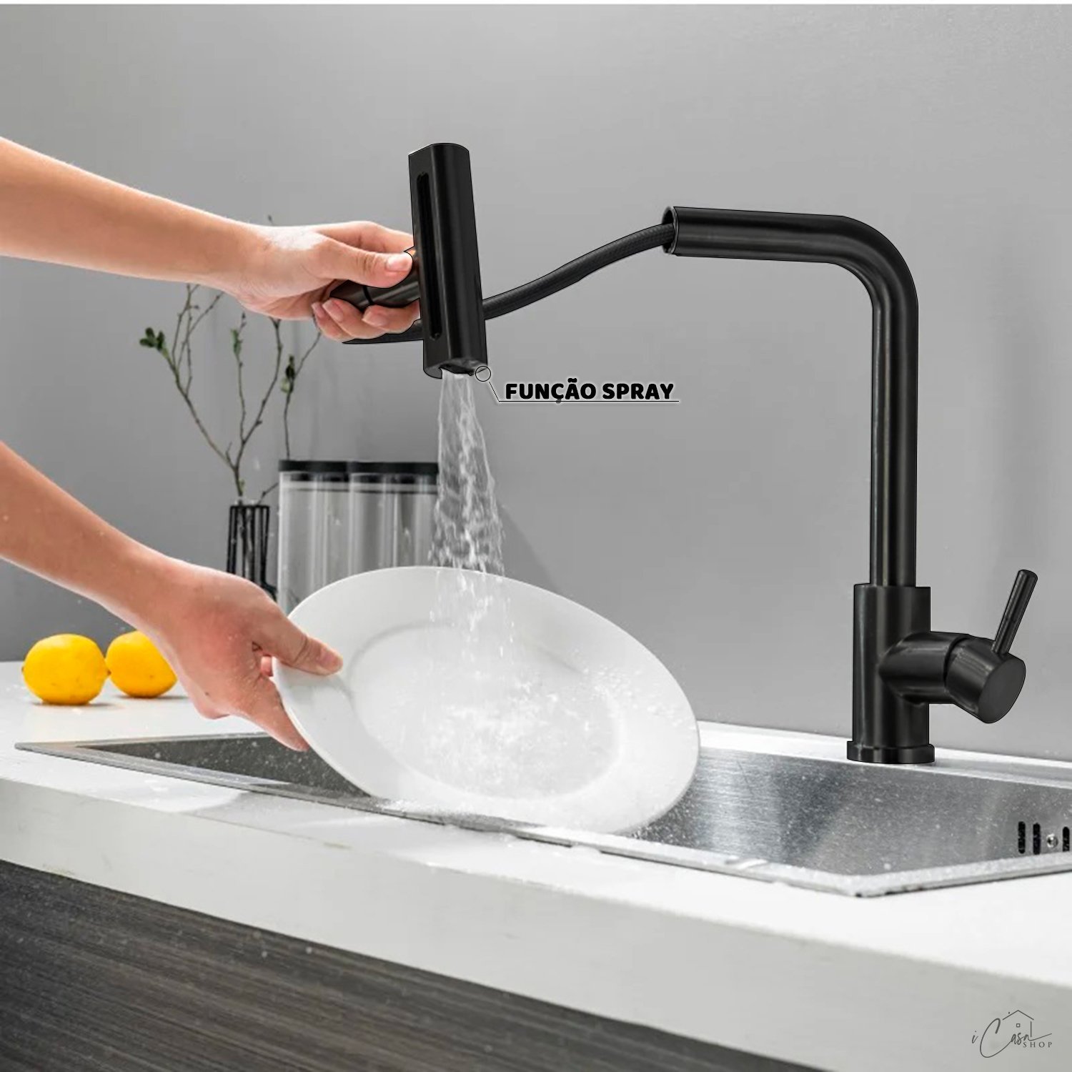 Torneira de Cozinha Ducha Extensível Monocomando Aço Inox Preta Fosca - Black Matte - 4