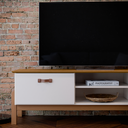 Ver imagem 4 de Rack Bancada Sonetto Retrô P/ Sala de Estar Tv de até 60 Polegadas e Pés em Madeira Maciça Offwhite/