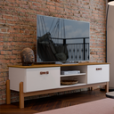 Ver imagem 1 de Rack Bancada Sonetto Retrô P/ Sala de Estar Tv de até 60 Polegadas e Pés em Madeira Maciça Offwhite/