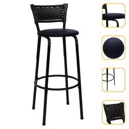 Banqueta para Bancada Banco Alto Junco Preto Balcão Cozinha Gourmet Bar Área de Lazer Piscina - 1