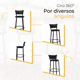 Banqueta para Bancada Banco Alto Junco Preto Balcão Cozinha Gourmet Bar Área de Lazer Piscina - 5