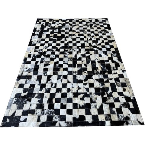 Tapete de Couro Preto Branco Malhado Salino 1,50x2,20 C/b