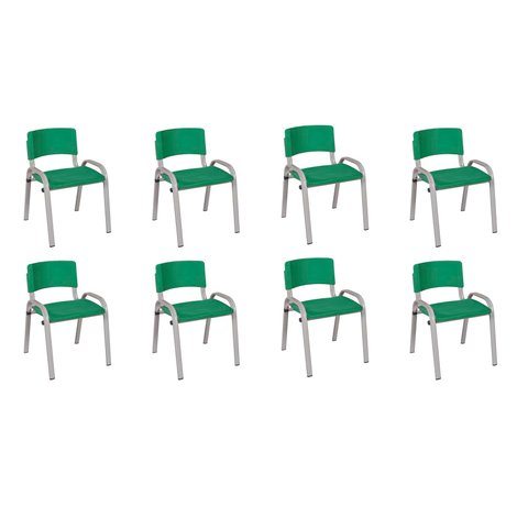 Kit 8 Cadeiras Infantil Iso, Escola, Base Cinza- Verde Escuro
