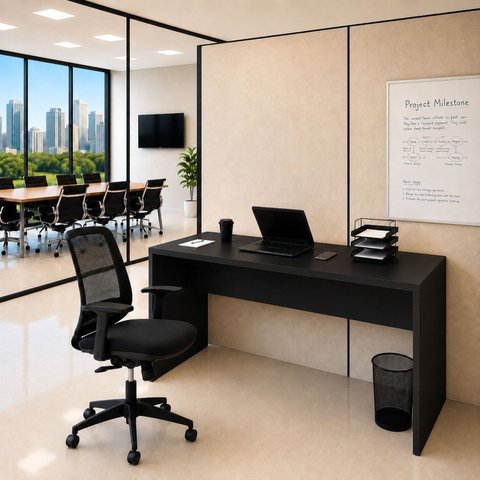 Conjunto Mesa de Escritório 160x60cm + Cadeira Ergonômica Reclinável Pistão Classe 4