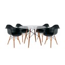 Ver imagem 1 de Mesa Sala de Jantar Eiffel Eames Vidro Redonda 110cm Vidro com 4 Poltronas Pretas Base Madeira