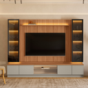 Ver mais imagens de Rack com Painel e 2 Cristaleiras 2 Portas com LED Magnata Canela/Gris