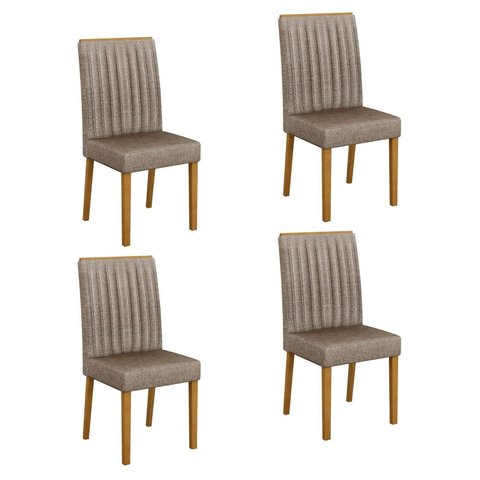 Kit 4 Cadeiras para Sala de Jantar Pés em Madeira Maciça Mari Bege/Cinamomo/Linho
