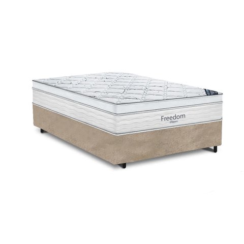 Cama Box Casal + Colchao De Molas Ensacadas Freedom 72X138X188:Bege
