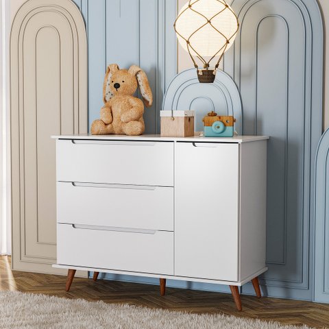 Gaveteiro Infantil Lunna 100% Mdf Estilo Retrô - Branca