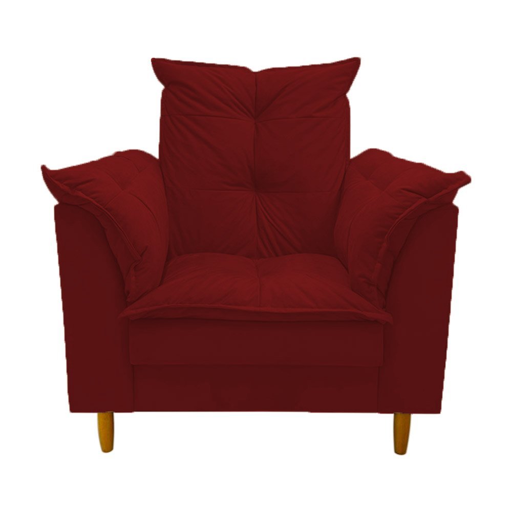 Poltrona Amamentação vermelho suede Com Puff Cadeira Para Leitura Descanso - 3