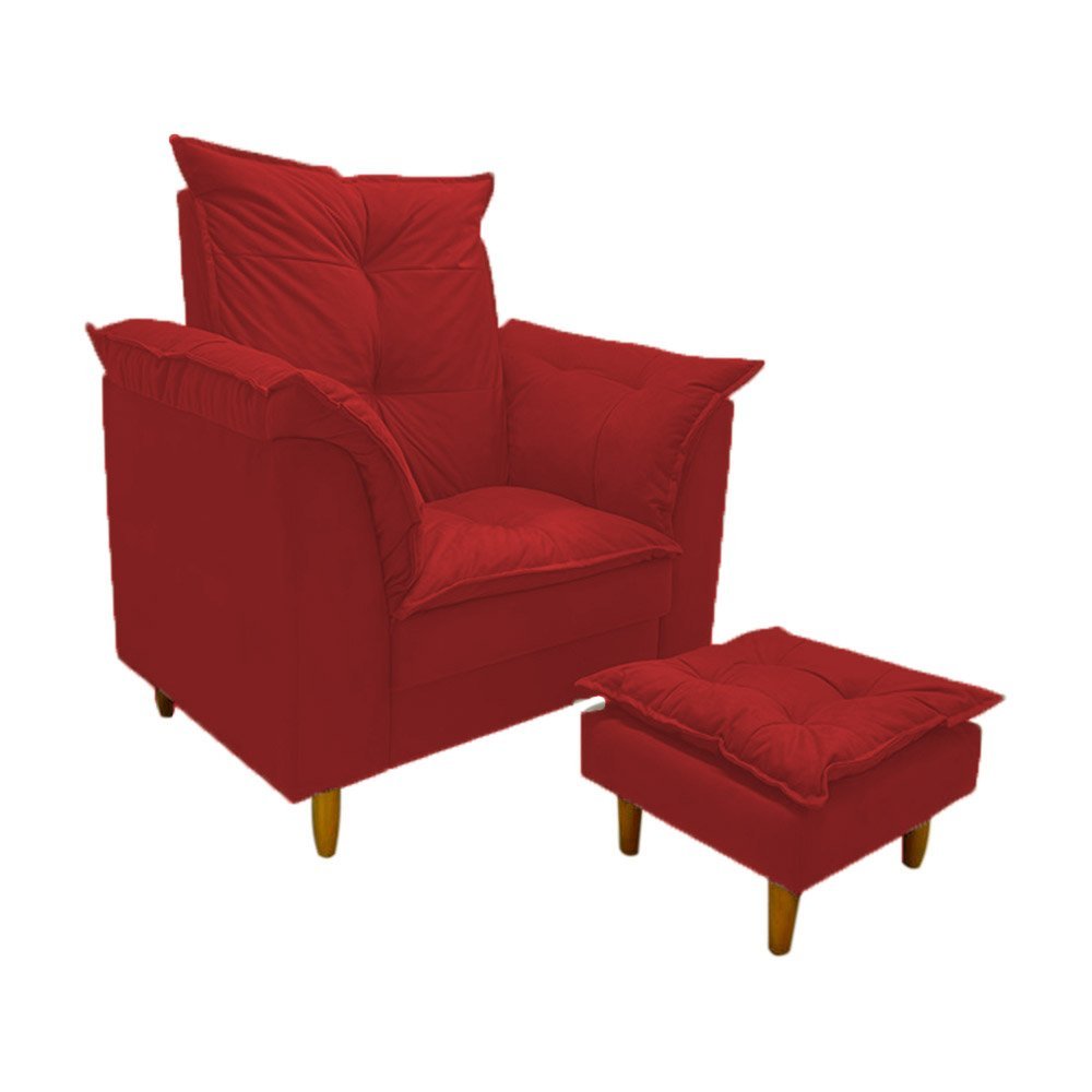 Poltrona Amamentação vermelho suede Com Puff Cadeira Para Leitura Descanso - 1
