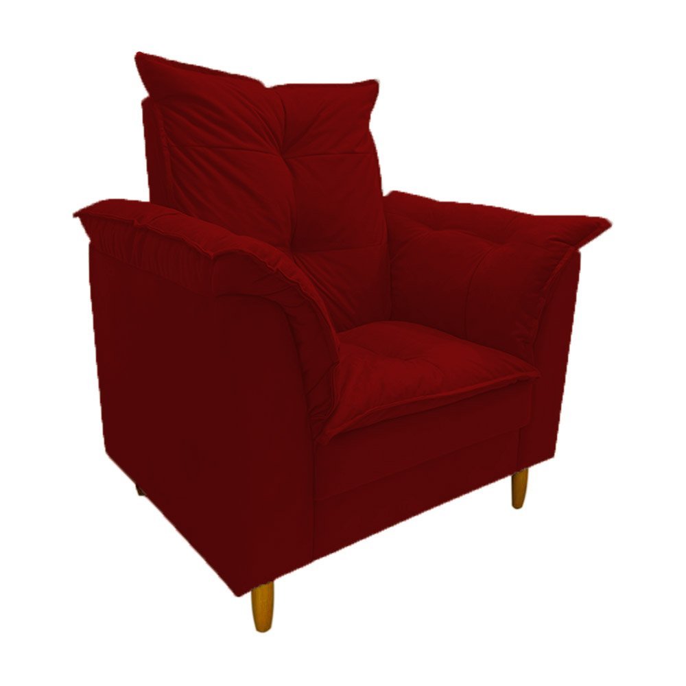 Poltrona Amamentação vermelho suede Com Puff Cadeira Para Leitura Descanso - 2