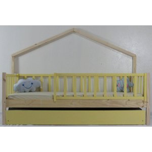 Bicama Infantil Solteiro Base Moldura Colorida Madeira Maciça Pinus Grade Vertical