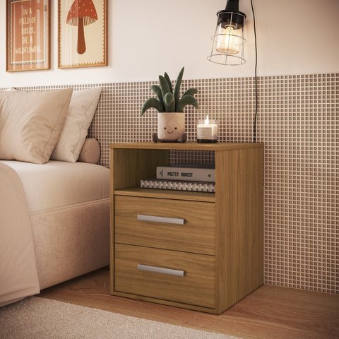 Mesa de Cabeceira 48cm com 2 Gavetas e Nicho Integrato