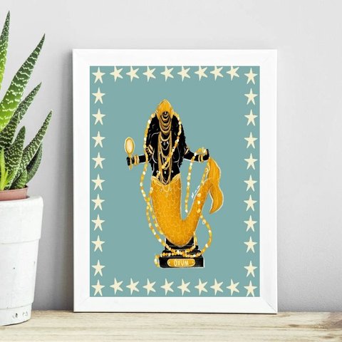 Quadro Candomblé Oxum - Estrelinhas 33x24cm:madeira Preta