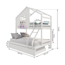 Treliche Casinha com Janela Casal/solteiro Madeira Maciça Branco Housin - 3