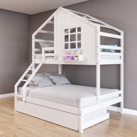 Treliche Casinha com Janela Casal/solteiro Madeira Maciça Branco Housin