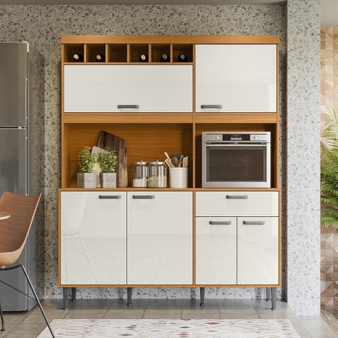 Kit Cozinha Dakota 1.6 Tauari/Off White c/ Pés Reguláveis - Lukaliam